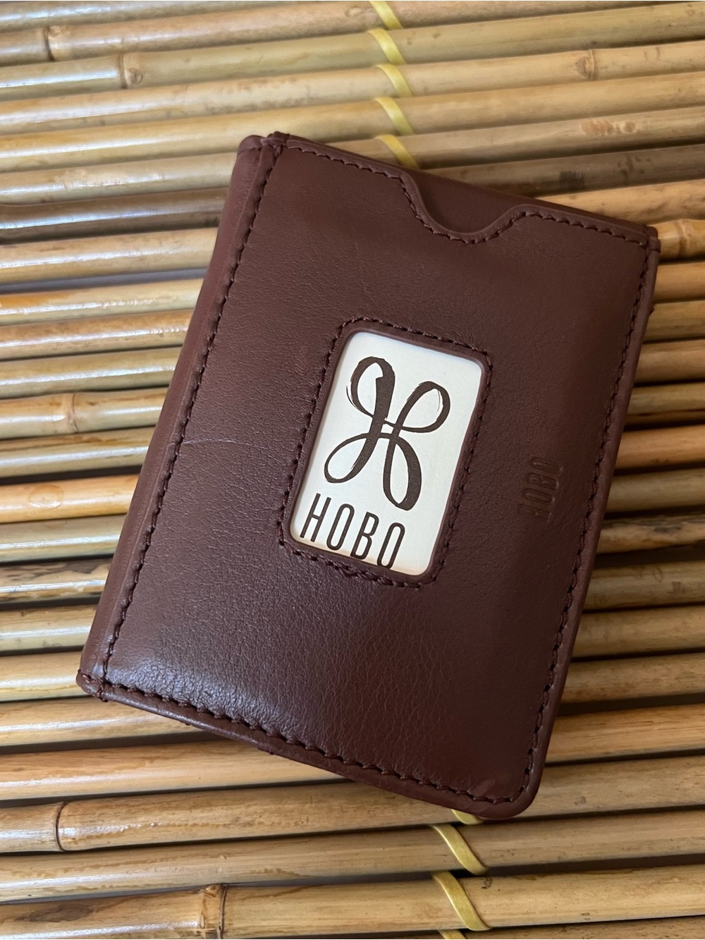 HOBO Chocolate Brown Leather tri fold Wallet with ID Window
